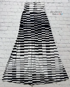 USA New Womens FOLDOVER HIGH WAISTED BLACK WHITE BOHO SILKY MAXI SKIRT S Small - Picture 1 of 3
