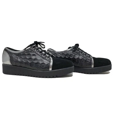 Aquatalia Aida Zapatilla Plataforma Impermeable Cuero Gamuza Negro Plata 9 Foto 1 de 4