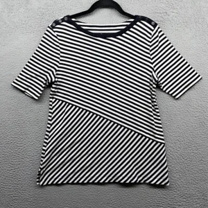 Croft Barrow Damen Bluse schwarz weiß gestreift Kurzarm U-Boot-Ausschnitt Größe M - Bild 1 von 11