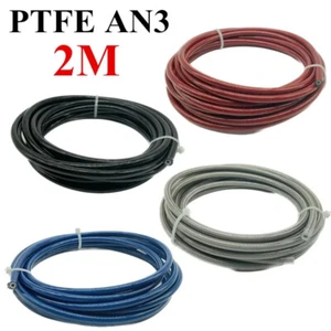 6.56FT 3AN AN3 1/8" PVC Stainless Steel Braided PTFE Fuel Hose Oil Brake Line - Foto 1 di 14