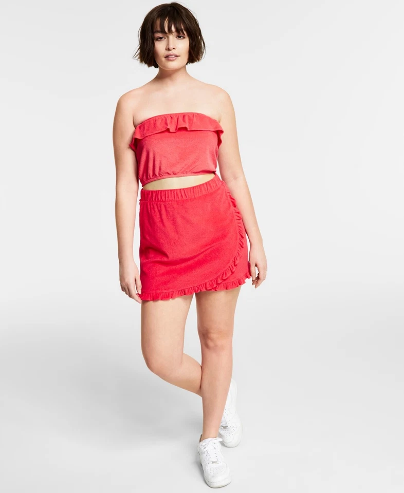 Precio de venta sugerido por el fabricante $40 Bar III Minifalda roja con volantes de tela de rizo para mujer talla XL Foto 1 de 1