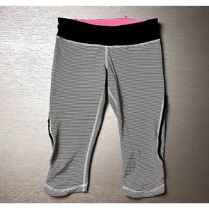 Leggings Lululemon para mujer RunDay cortos a rayas negros blancos talla 6 usados en excelente estado - Imagen 1 de 7