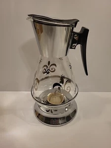 Vintage Serv-Master Fleur De Lis Decorated Coffee Carafe and Warmer 12 Cup NEW - Picture 1 of 14