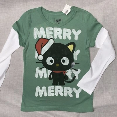 New  HELLO KITTY Tee T-SHIRT Merry Cat Christmas Love Old Navy Green XS S - Image 1 of 4