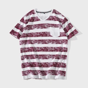 Nueva Camiseta Para Hombres a Rayas Manga Corta Informal Cuello en V Camisetas Prendas para el torso con Bolsillo - Imagen 1 de 6