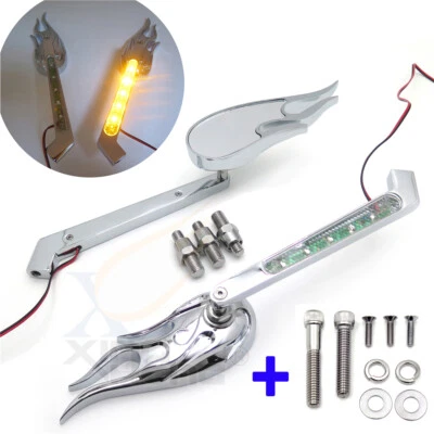10mm LED Turn Signal  Mirrors Flame For all Harley-Davidson Models Softail Fat - Image 1 of 4