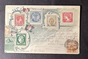 EMILE ENKE 1900 STAMP ON STAMP STAMPS ON STAMPS REAL STAMP ON POSTCARD P19526 - Picture 1 of 2