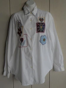 "Camisa para mujer M Casey & Max blanca embellecida con botones manga larga busto 44" - Imagen 1 de 10