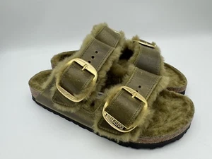 Birkenstock Arizona Big Buckle Olive Shearling Sandals Women's Size 37 /6-6.5 US - Picture 1 of 10