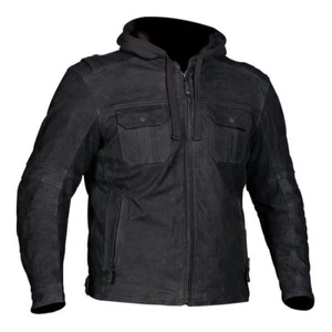 Men Motorbike Riding Black Leather Jacket with Removable Fleece Hood & CE Armors - Bild 1 von 6