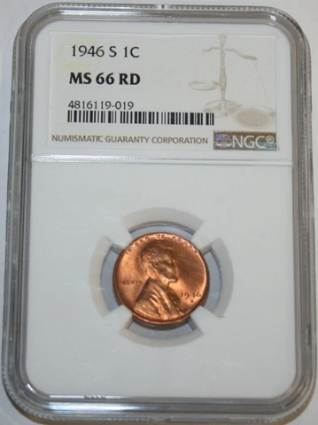 1946-S Wheat Cent Certified by NGC as 4816119-019 MS 66 RD Cover