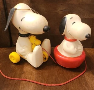 Vtg Hasbro Snoopy Woodstock Pull Toy lot Peanuts & Knickerbocker chime Roly Poly - Picture 1 of 12
