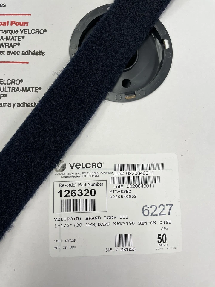 1.5" Velcro® Loop - NAVY - Sew-on - Mil-spec - Made in USA - 50 Yard Roll - Image 1 of 1