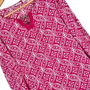 SUSAN GRAVER Damen L rosa weiß Viskose 3/4 Schlagärmel Boho Schlüsselloch Tunika Top - Bild 1 von 11