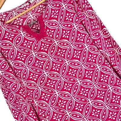 Top túnica boho SUSAN GRAVER para mujer L rosa blanco rayón manga acampanada ojo de cerradura Foto 1 de 4