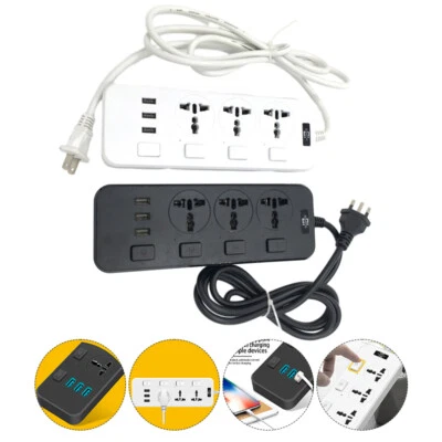 Universal Power Strip 3 AC Outlets 3 USB Port Multi Plug Power Board with Switch - Image 1 of 4