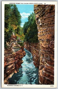 Keeseville NY Ausable Chasm View From Hyde's Cave Linen Postcard - Bild 1 von 2