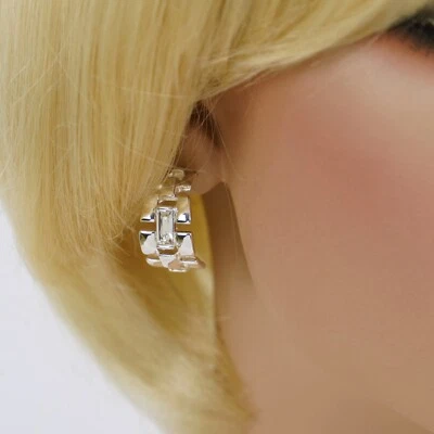 BRINCOS FEMININOS NINE WEST tom PRATA design CORTADO BAGUETE de gota de cristal falso - Imagem 1 de 4