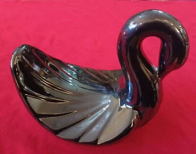 Vintage Black  Swan Ceramic Soap Dish  Gloss Glaze Bathroom Decor - Image 1 of 4