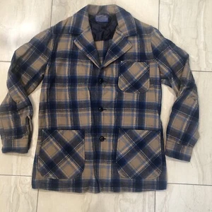 Vintage 90s Mens Small Pendleton Brown Plaid 100% Virgin Wool Blazer Jacket USA - Picture 1 of 10