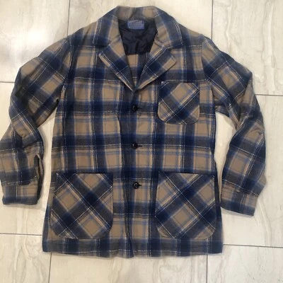 Vintage 90s Mens Small Pendleton Brown Plaid 100% Virgin Wool Blazer Jacket USA - Image 1 of 4