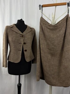 Womens Hobbs Skirt Suit Made In England VTG 1990s Brown Cotton linen Size 12 - Picture 1 of 21