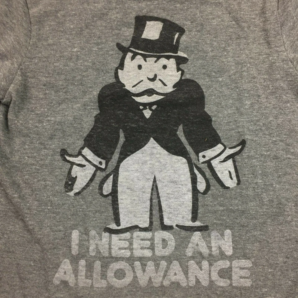 Junk Food Youth I Need an Allowance Monopoly Game Night Gray T-shirt Size XS