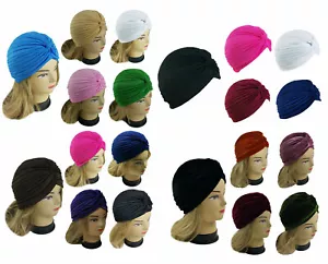 5 Donna Elasticizzato Turbante per Testa Fascia Chemio Hijab Pieghe Indiano Cap - Foto 1 di 16