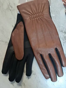 Isotoner Eco Comfort Womens S/M Brown & Black Leather Gloves - Picture 1 of 5