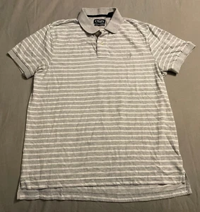Chaps Natural Stretch Gray/White Striped Short Sleeve Mens Polo Shirt Large Golf - Picture 1 of 7