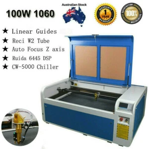 Reci 100W CO2 1060 Laser Engraving Cutter 5000W Chiller Auto-Focus Guide USB DSP - Picture 1 of 11