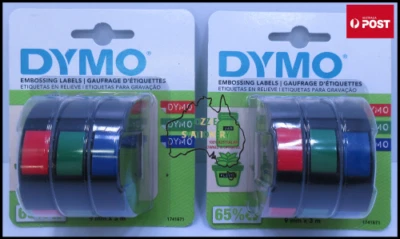 6 x Dymo Xpress Embossing Tape 9mm x 3M Assorted Red Blue Green 1741671 Tracked - image 1 of 3
