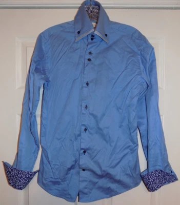 Zara Hombre S Azul Oscuro Floral Ribete Doble Cuello L/S Algodón Slim Fit Vestido Camisa Foto 1 de 4