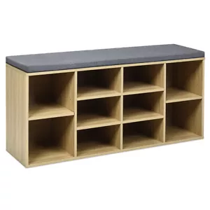 Entryway Padded Shoe Home Bench 10-Cube Organizer Bench Adjustable Nature - Picture 1 of 6