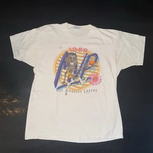 Vintage Magic Johnson 1980s T Shirt LA Lakers MVP Caricature Salem Sportswear XL - Picture 1 of 8