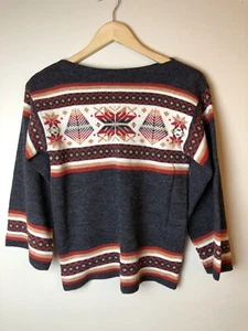 Maglione donna vintage Southwestern Aztec stampa boho collo a spacco taglia M anni '70 - Foto 1 di 5