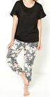 New Womens Leopard Floral Print Frill Sleeve Fleece Bottom Pyjama Set Uk 12/14
