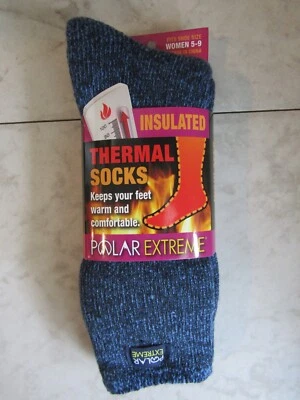 NWT Polar Extreme Insulated Thermal Blue Marl Socks Crew Acrylic/Poly Women 9-11 - Image 1 of 4