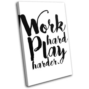 Motivational Work Hard Play Typography SINGLE CANVAS WALL ART Picture Print - Picture 1 of 1