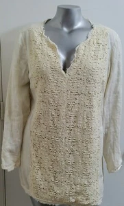 PLUS Woman International Concepts TOP BLOUSE TUNIC Size 16W Linen crochet slits  - Picture 1 of 12