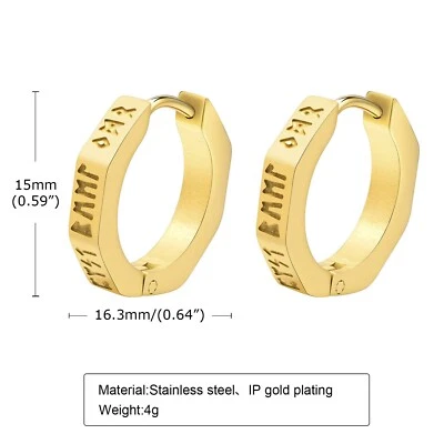 Small Viking Mens Hoop Earrings Vintage Stainless Steel Huggie Earrings for Men - Image 1 of 4