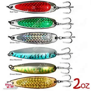 6pcs 2oz Fishing Trolling flutter Spoons with Treble Hooks Casting Jigs Lure lot - Picture 1 of 21