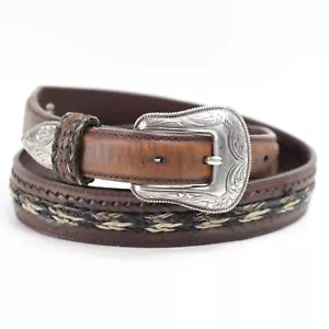 Vtg Resistol Western Belt 36 Brown Leather Horsehair Braid Silver Concho Buckle - Picture 1 of 23