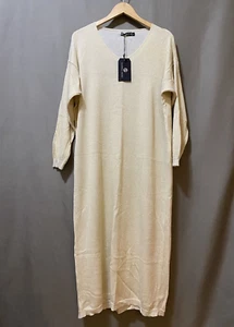 NWT ALCHEMIA TRICOT Italy Women Long Sleeve Metallic Sweater Dress Size L Gold - Picture 1 of 13