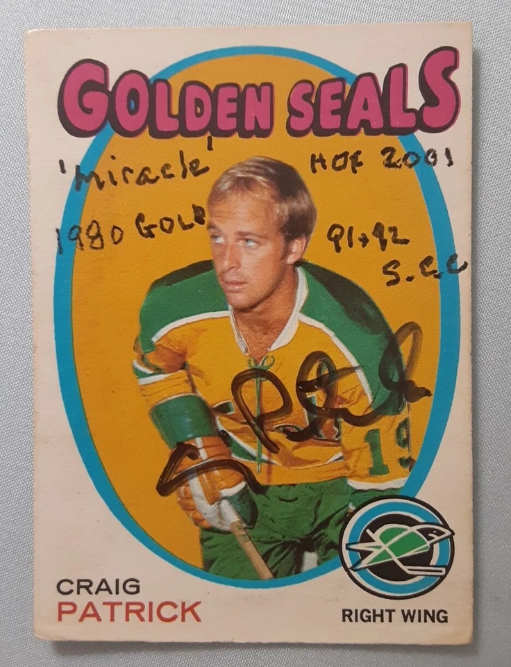 ☆SIGNED CRAIG PATRICK (RC)☆ 1971-72 Topps #184 ☆4 INSCRIPTIONS ☆ VGEX - Image 1 of 4