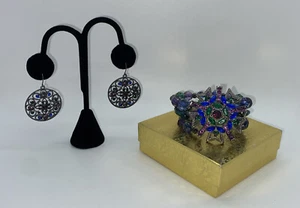 Rhinestone Multicolor Stretch Bracelet w Matching Earrings Jewelry Set - Picture 1 of 5