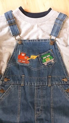 Macacão jeans masculino conjunto de 2 peças criança tamanho 4T - construção de escavação - Imagem 1 de 4