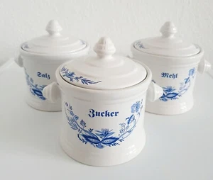 Vorratsdosen 3erSet GRANNY Keramik Salz Zucker Mehl Aufbewahrung Zwiebelmuster - Bild 1 von 11