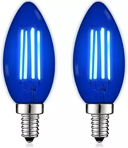 E12 LED Filament Blue Light Bulb, 4.5W (40W Equivalent), Colored Glass Candelabr - Picture 1 of 12