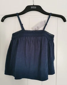 M&S Girls Pure Cotton Crochet Top, Age 8-9 Years, Blue, Cami Vest - Picture 1 of 6